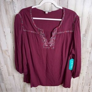 The Pioneer Woman Split Neck Embroidered Blouse Women's Plus Size 2X NWT!